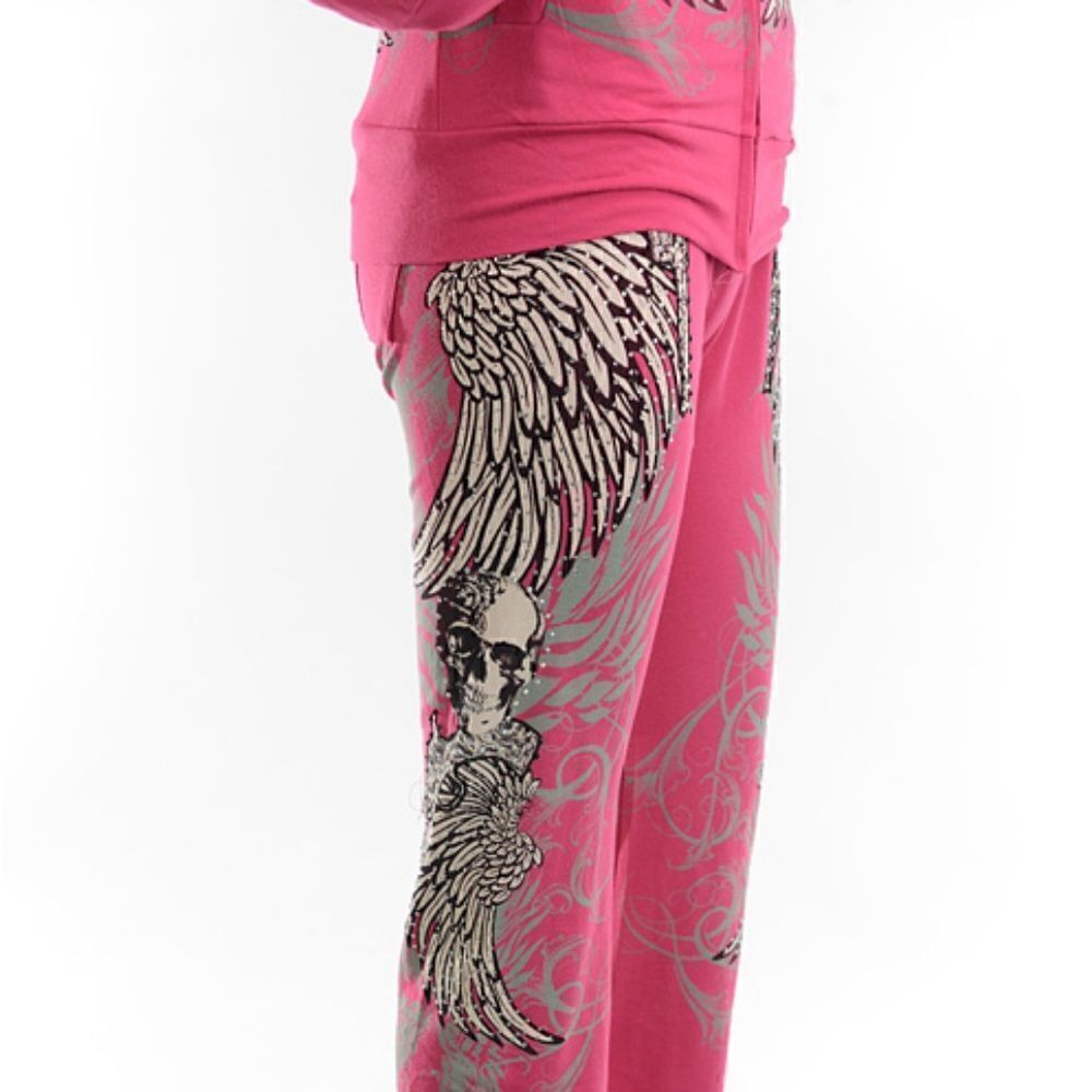 Platinum Plush Skull and Wings Rhinestone Lounge Pants